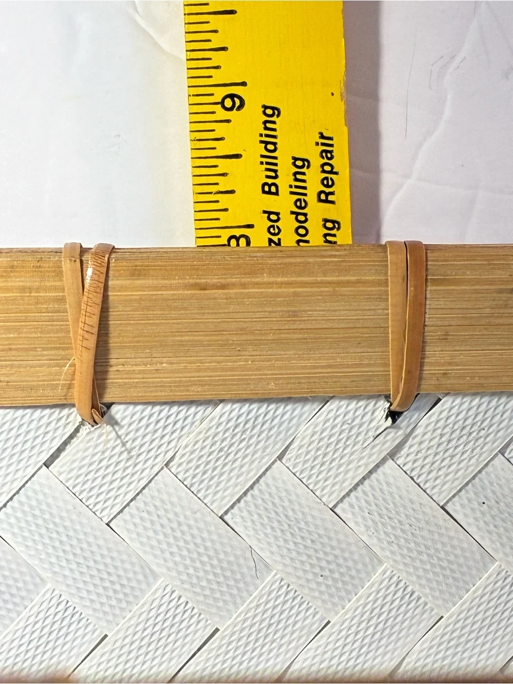 White Woven Plastic Basket with Bamboo Trim
